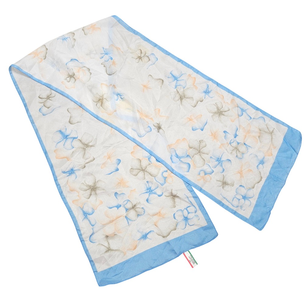Floral Scarf Womens OS Blue White Peach Made in Italy Sheer Rectangle Tropical